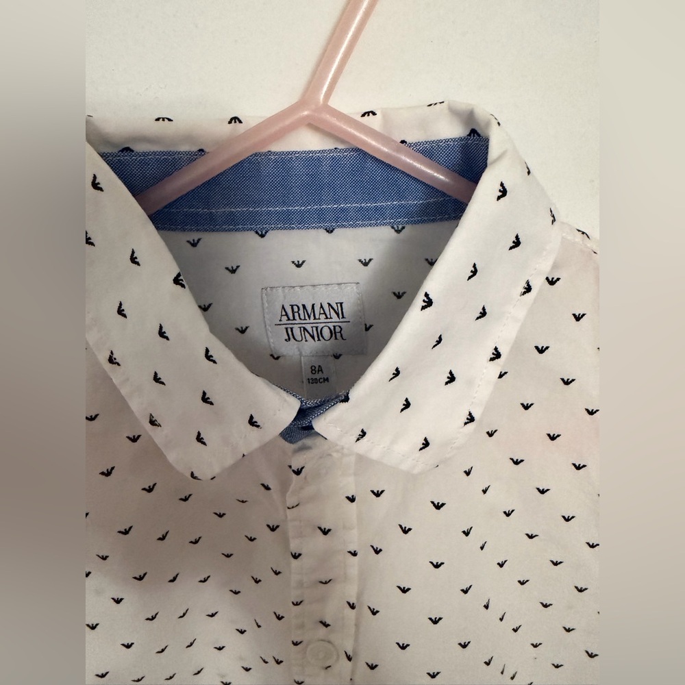 Armani Junior White Button-Down with Navy Micro Hearts - Picture 4 of 4